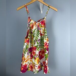 Tommy Bahama linen Mirabella bloom tie neck tropical print tank